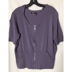 Daisy Fuentes 2x Plus Woman Full Zip Hooded Sweater Hooded Blue Short Sleeve